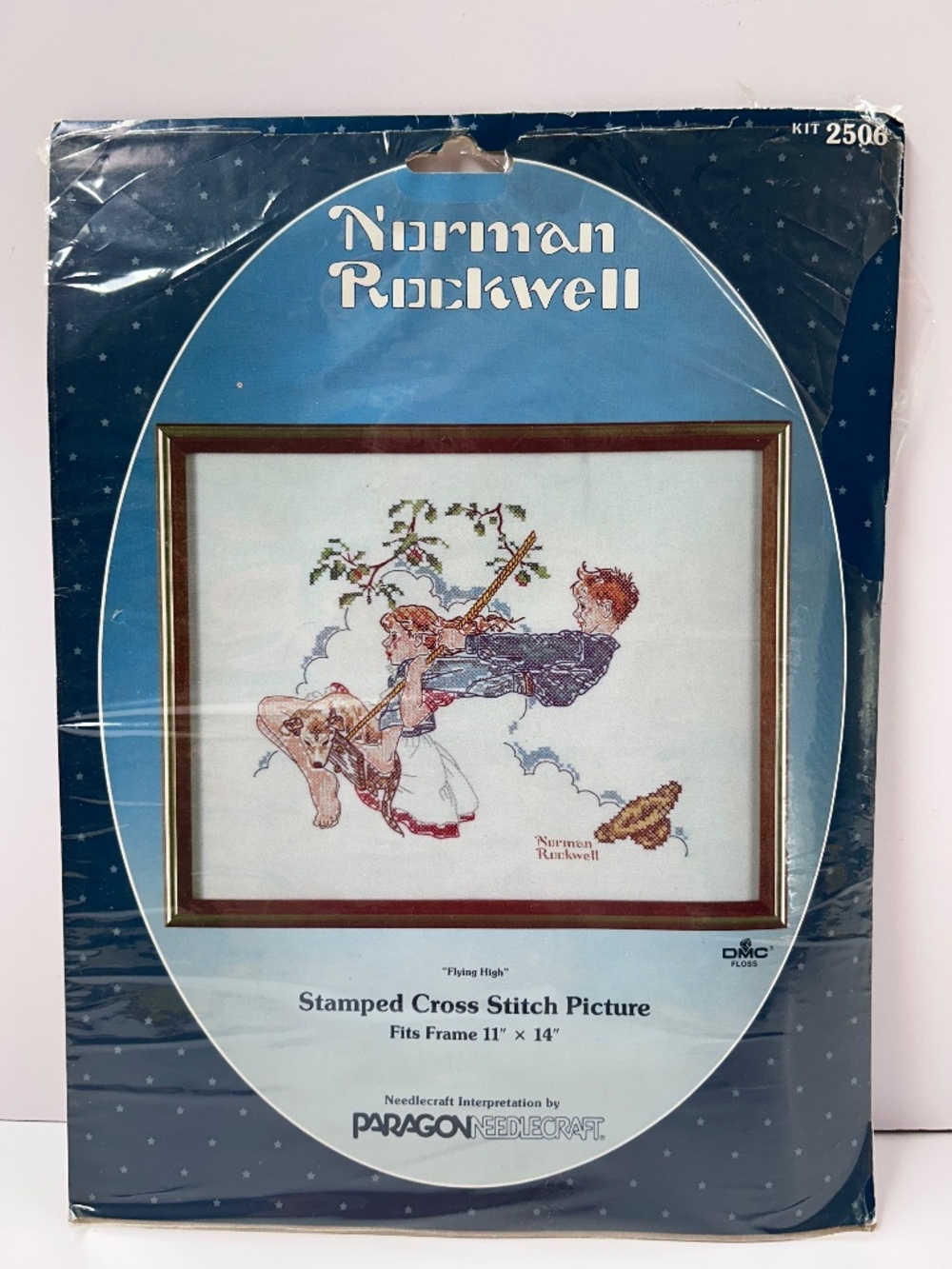 NIP Paragon Norman Rockwell Flying High Stamped Cross Stitch Kit 11 x 14